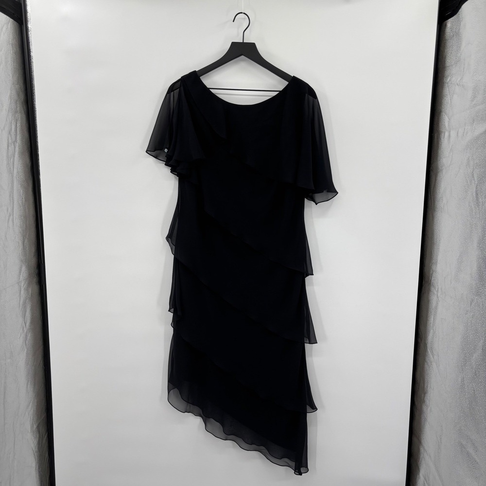 Cattiva New York Tiered Dress Womens Medium Black Chiffon Cocktail LBD Vintage